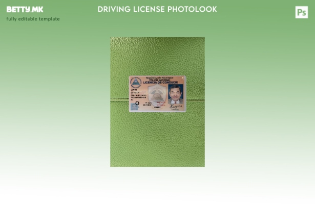 Модерен стил Никарагва за возачка дозвола го претставува предниот шаблон со фото